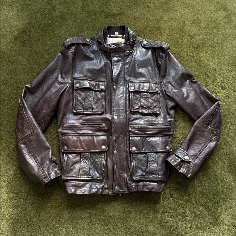 Burberry Brit Men’s Brown Leather Bomber Jacket Size XXL